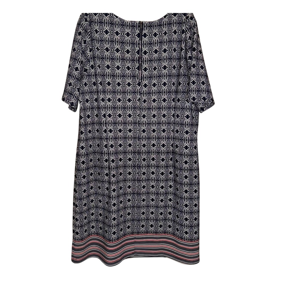 Women Geometric Print Dress Blue Cream Plus Size 22W Casual Workwear Midi Spring - Picture 2 of 8
